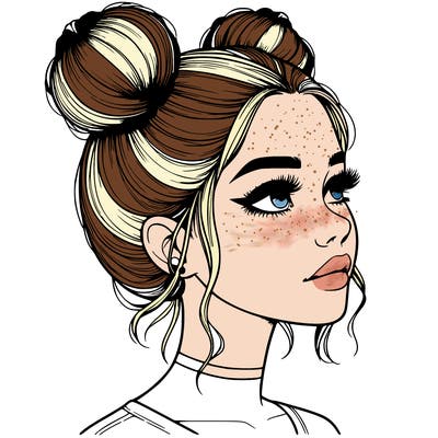 realistic girl with buns on the top of her head