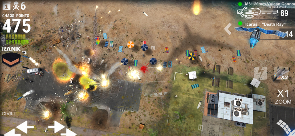 Nuke Em All 2 - Aerial view of explosions and tactical bombing in Nuke Em All 2 gameplay