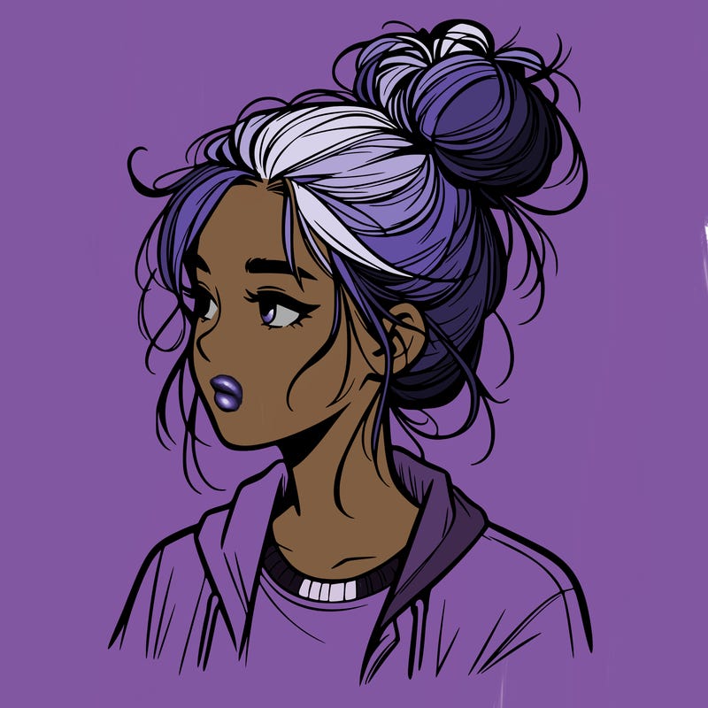 realistic teenage girl with a messy bun