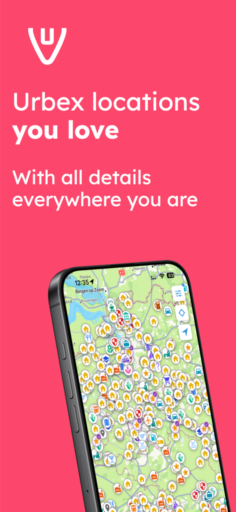 UrbexVault - iPhone displaying an interactive map with numerous urban exploration location markers in the UrbexVault app