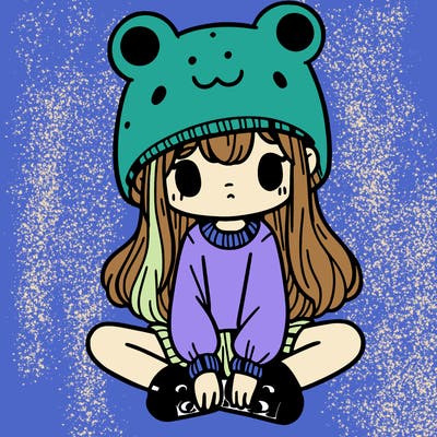 a girl wearing a frog hat and some frog socks