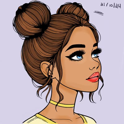 realistic girl with buns on the top of her head