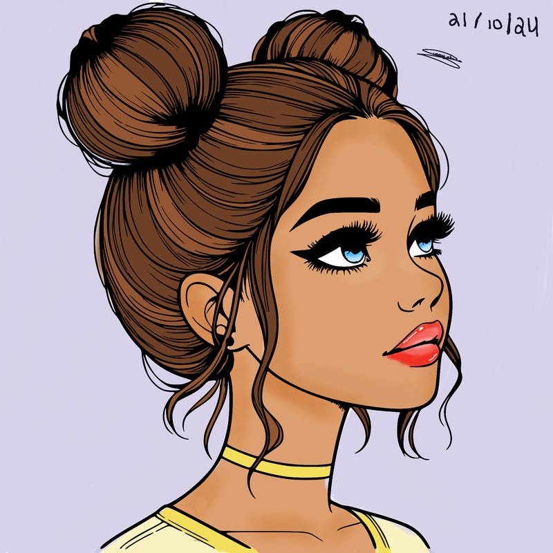 realistic girl with buns on the top of her head
