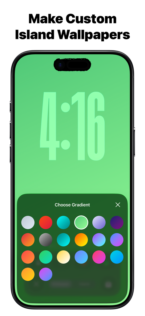 Custom Notch & Dynamic Island - Interface of the Custom Notch & Dynamic Island app showing a color gradient picker for an iPhone wallpaper.