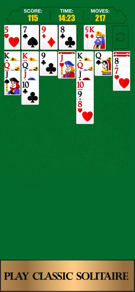 Interface du jeu de cartes Solitaire classique avec de grandes cartes lisibles