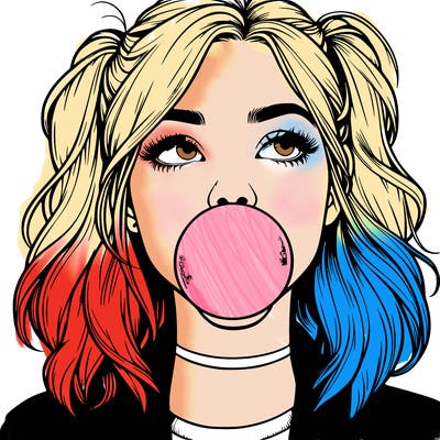 realististic girl blowing bubble -gum