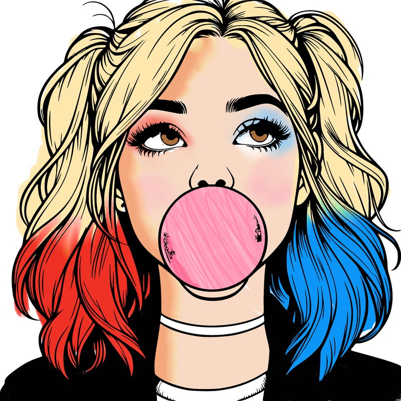 realististic girl blowing bubble -gum