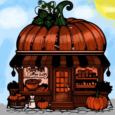 pumpkin coffee shop realistic