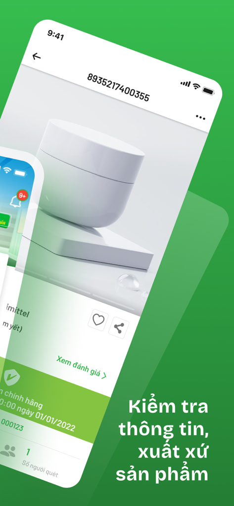iCheck Scan app displaying product details and origin verification for a skincare item