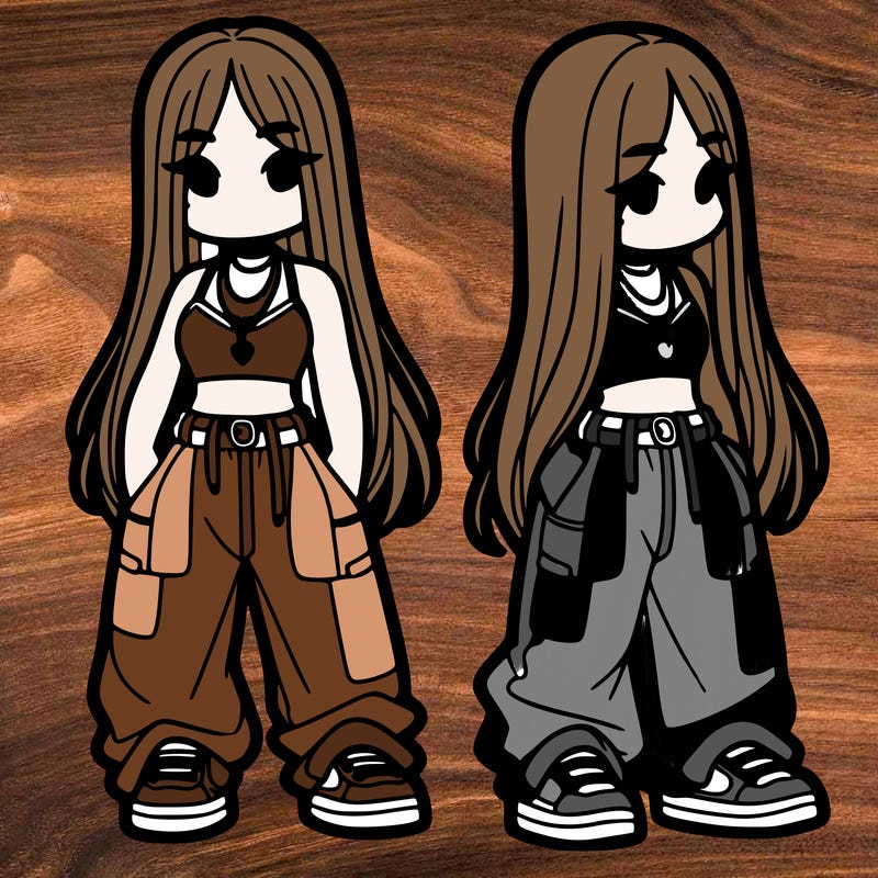 girl in baggy pants crop top and long hair