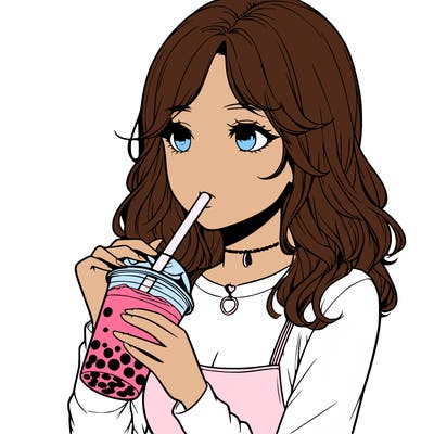 realistic girl drinking boba tea