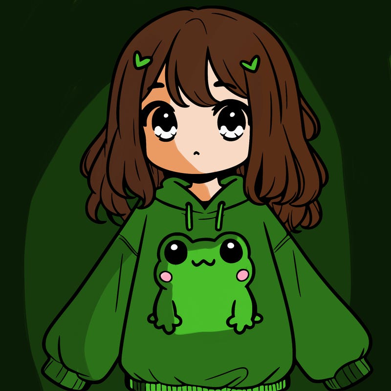 girl wearing frogging sweatshirt