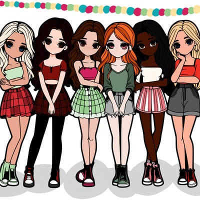 a group of girls realistic