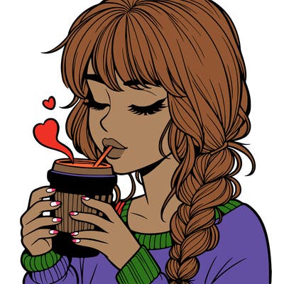 realistic girl drinking coffee