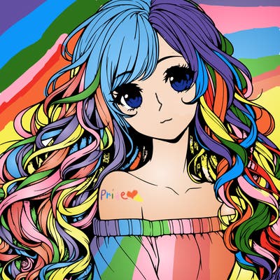 realistic, anime girl with really long curly hair