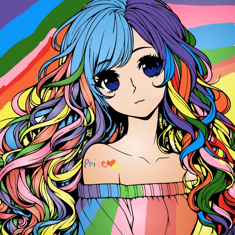 realistic, anime girl with really long curly hair