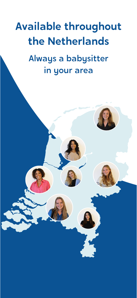 Karte der Niederlande mit Profilen von über die Charly Cares App verfügbaren Babysittern.