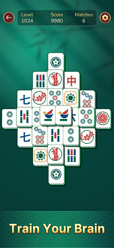 Jolly Mahjong - Jolly Mahjong solitaire board game with large easy to read tiles and the text Train Your Brain.
