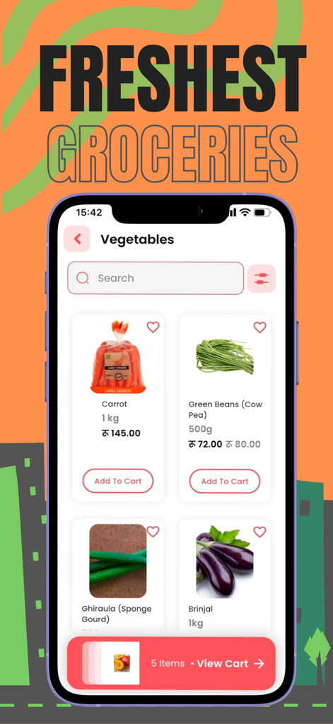 Delli Drop - Delli Drop App zeigt frisches Gemüse wie Karotten und grüne Bohnen für einfache Online-Bestellungen.