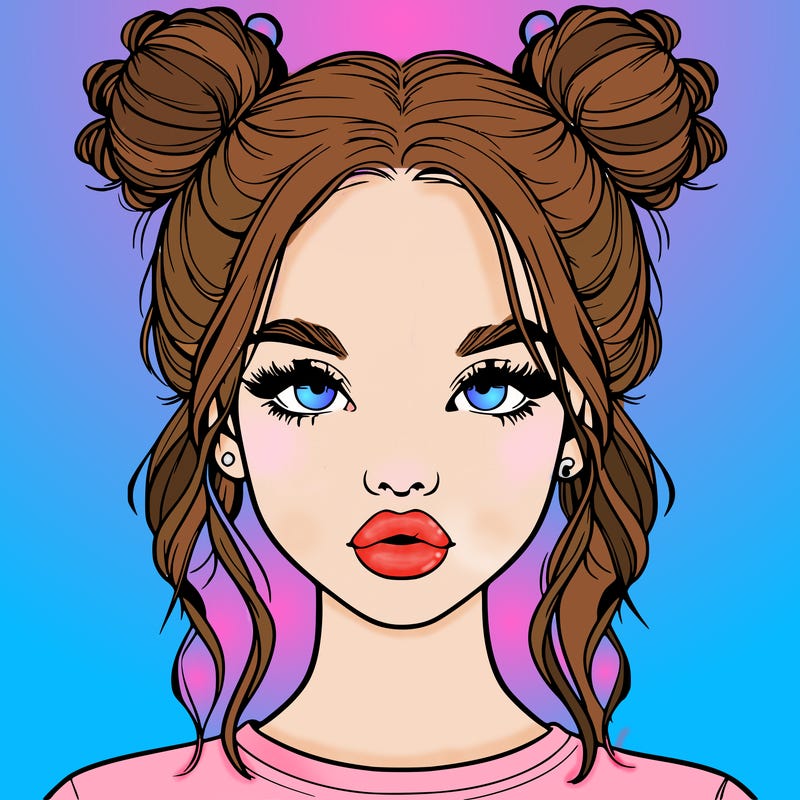 realistic girl with two buns in hair and lips