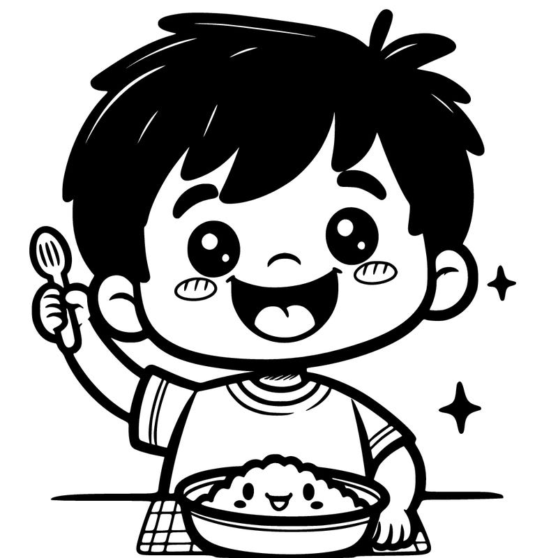 smiling and funny little boy eating