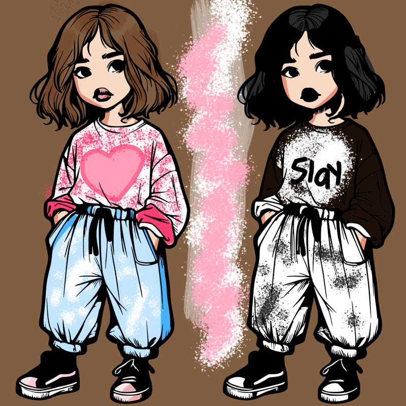 realistic girl with baggy pants and lips