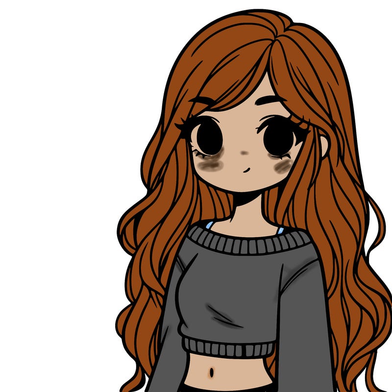 girl with long hair and a crop top with a sweater