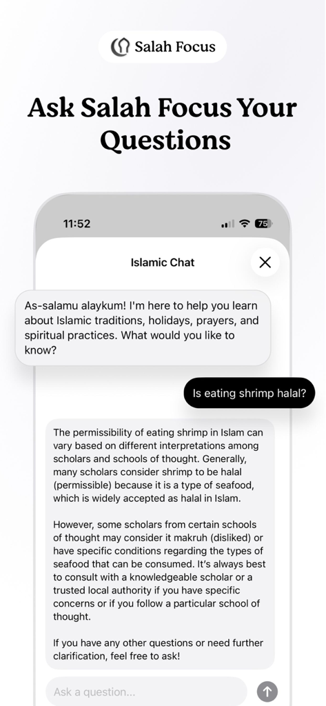 AI powered Islamic learning chat in the Salah Focus app