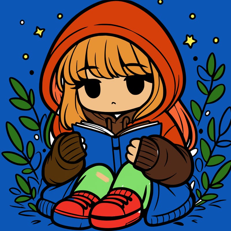 girl in oversized hoodie reading a book