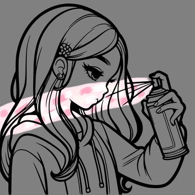 a realistic girl spray painting