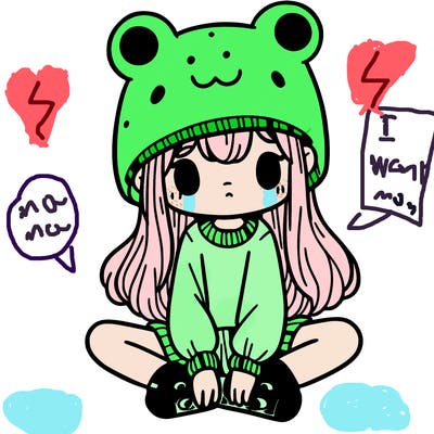 a girl wearing a frog hat and some frog socks
