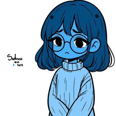 sad girl with glasses in a sweater