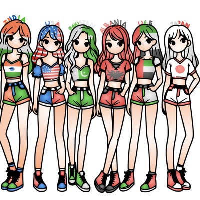 a group of girls wearing crop tops and shorts