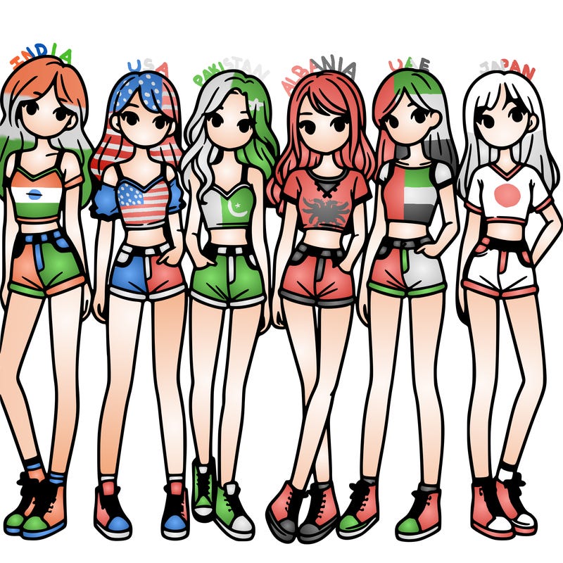 a group of girls wearing crop tops and shorts