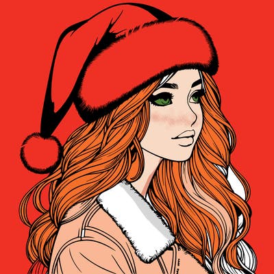 realistic girl in santa hat