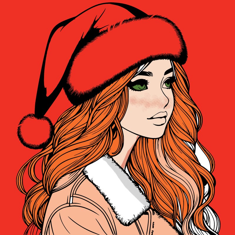 realistic girl in santa hat