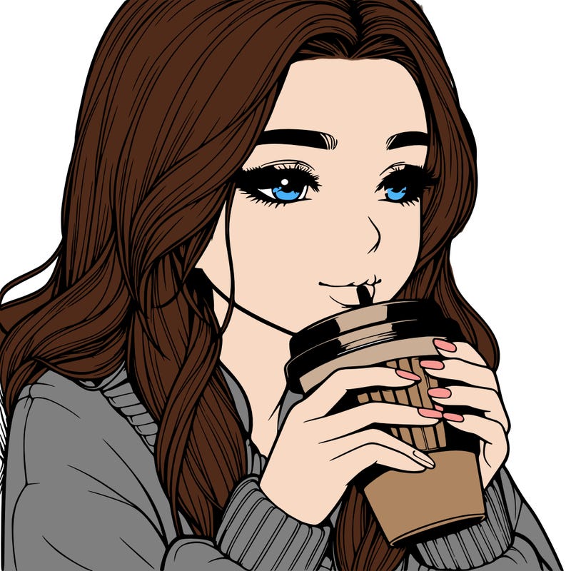 realistic girl drinking coffee