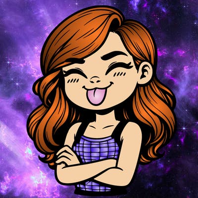 realistic girl crossing her arms and wearing a tank top with her tongue held out she has long hair