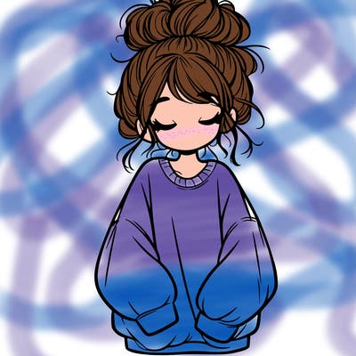 girl with baggy sweatshirt and messy bun