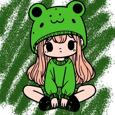 a girl wearing a frog hat and some frog socks
