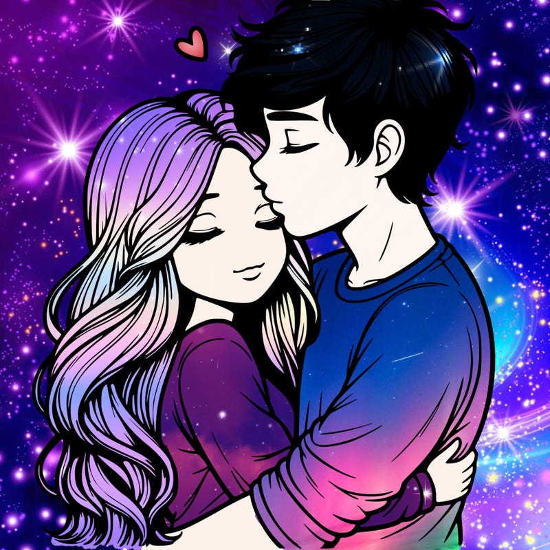 a realistic couple boy and girl hugging and kissing