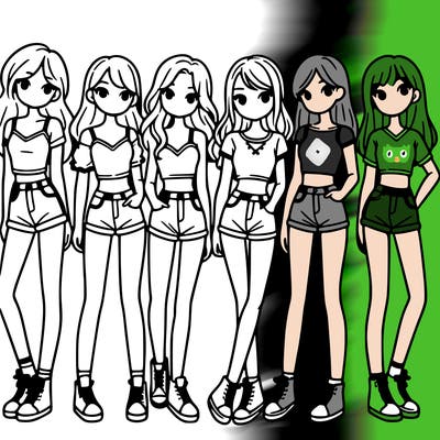 a group of girls wearing crop tops and shorts