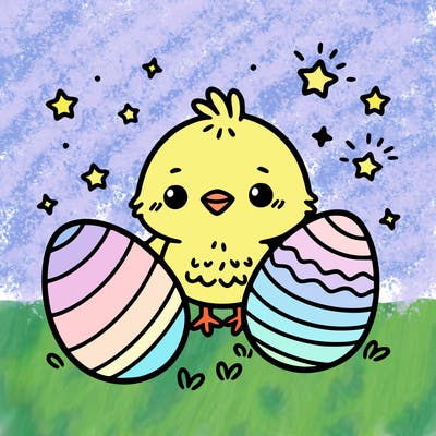 cute easter chick with eggs