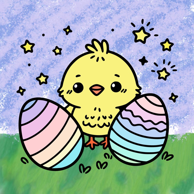 cute easter chick with eggs