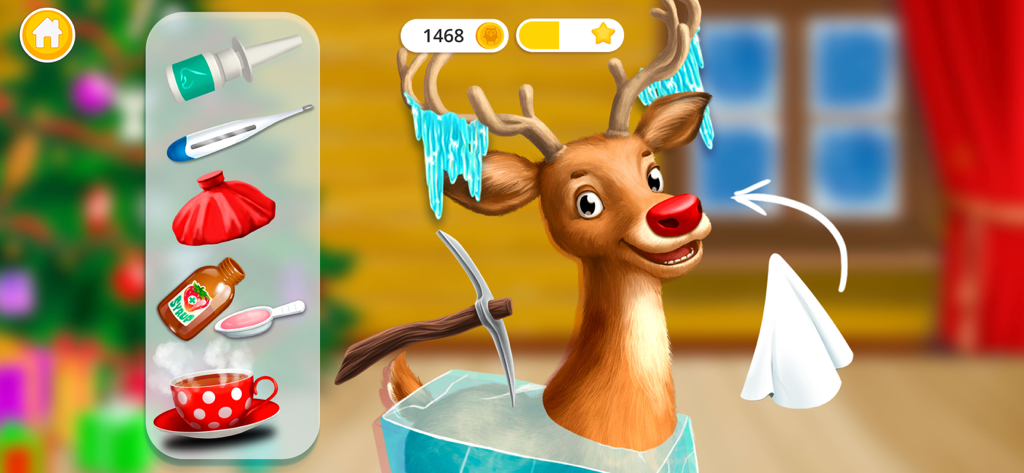 Sweet Olivia - Christmas 2 - Rudolph the reindeer trapped in ice being rescued with tools and medicine in a Christmas game.