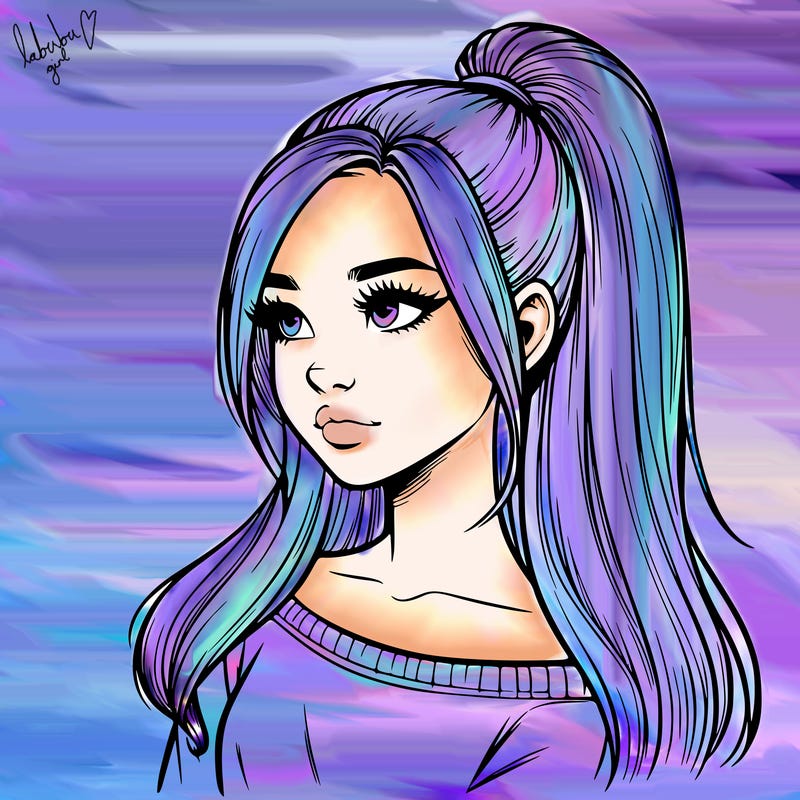 realistic girl with a high ponytail