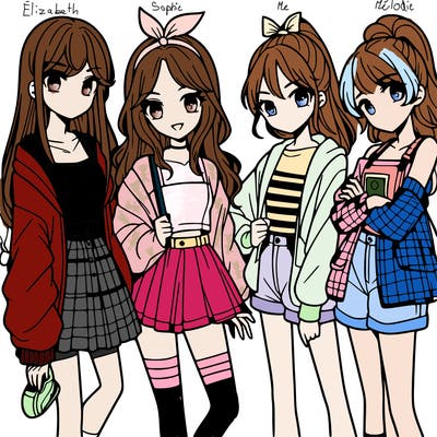 teen manga girls group of 4