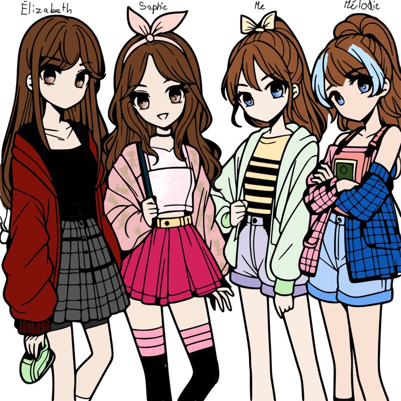 teen manga girls group of 4