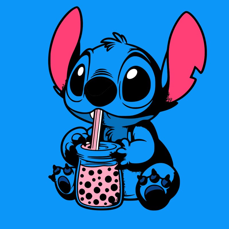 stitch drinking boba tea