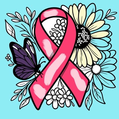 cancer awareness symbol with flowers and butterflies